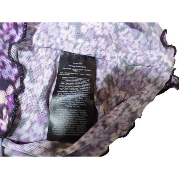 Noisy May Carrie Mock Neck Mesh Top In Amaranth Purple/ Virtual Flower, M - Picture 6 of 12